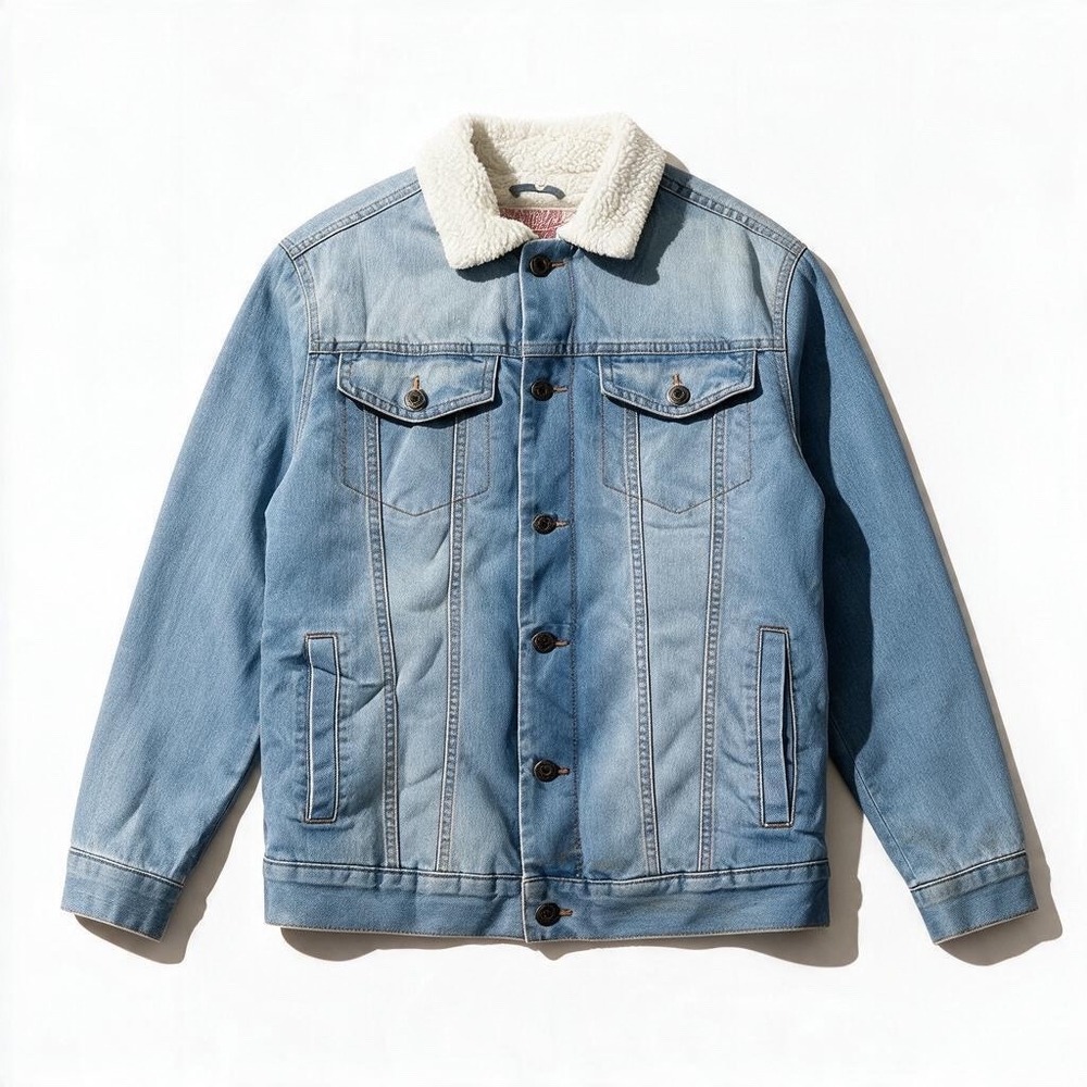 Brooklyn Cloth Denim Trucker Jacket Mens M Light Blue Sherpa Lined